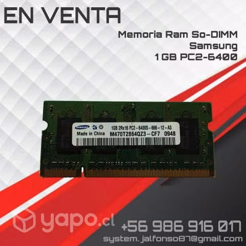 Memoria samsung pc2-6400 1gb notebook