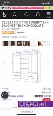 Closet 6 puertas 4 cajones