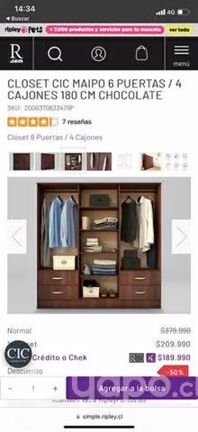 Closet 6 puertas 4 cajones