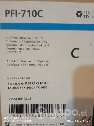 Tinta canon pfi 710c cyan original de 700ml