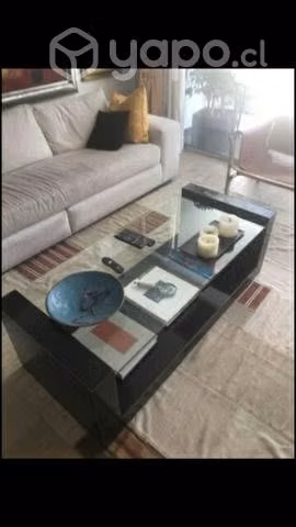 Mesa de centro madera negra con vidrio arriba