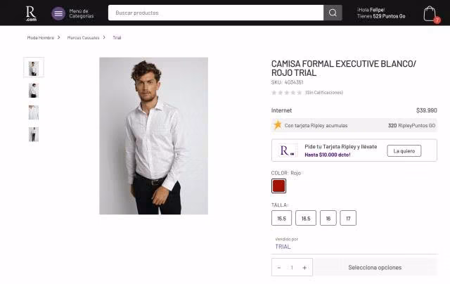Camisa Formal Executive Trial Blanco/Rojo 15.5