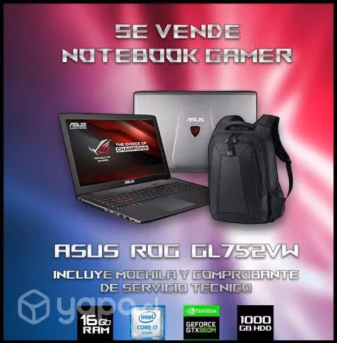 Notebook gamer Asus i7 16GB RAM Gtx960M