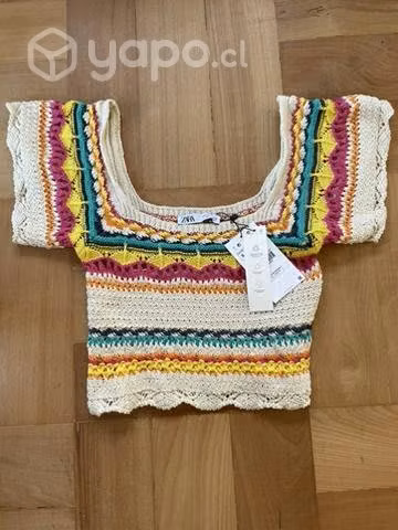 Polera crochet Zara TALLA S, NUEVA