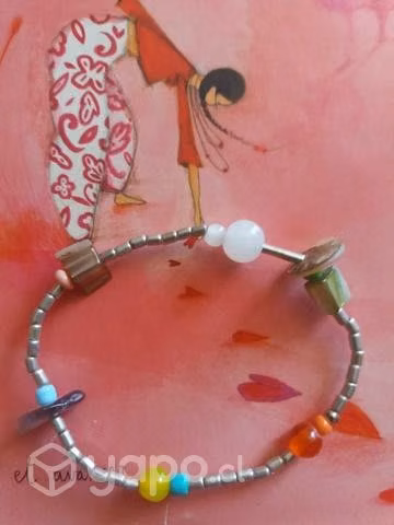 Pulseras elasticadas mostacillas de plata ley 925