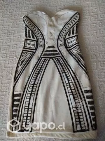 Vestido de Fiesta Blanco con Negro Talla S
