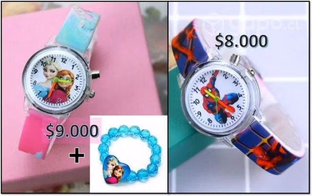 Reloj con luces Frozen y Spiderman