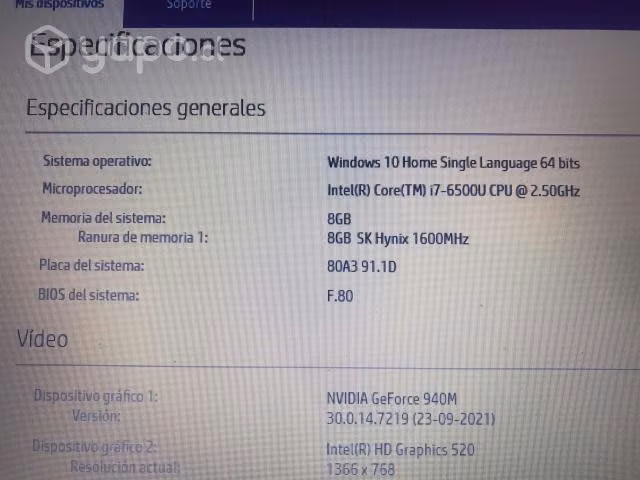 Notebook Hp i7 de 8GB RAM + Tarjeta NVIDIA