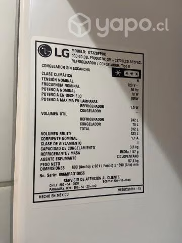 Refrigerador LG NO FROST 312 litros
