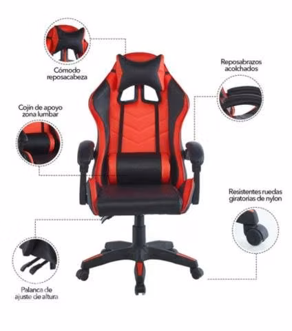 Silla Gamer Reclinable/altura Ajustable Roja