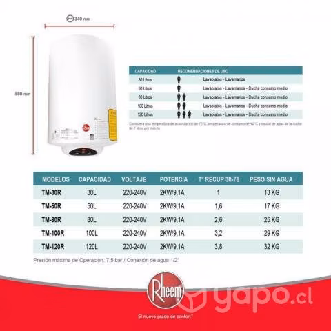Termo 80 Litros mural // Rheem