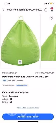 Pouf pera verde ecocuero - Imagen 4