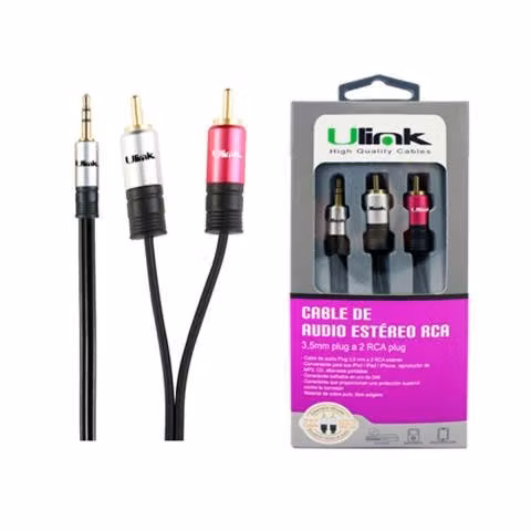 Cable de audio 3.5 a 2 rca de 1,8 mts. premium