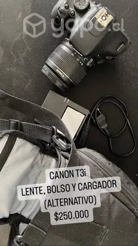 Canon t3i + lente, bolso y cargador alternativo