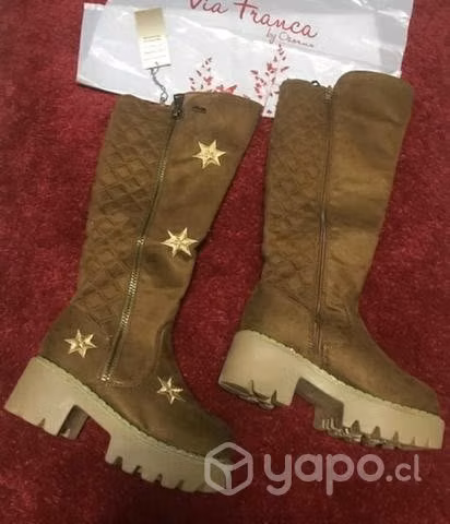Vía Franca Bota Bordada Taupe Vía Franca