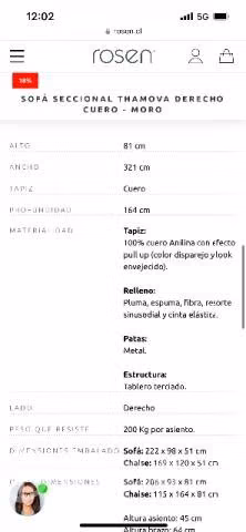 Sofá seccional thamova cuero rosen - Imagen 5