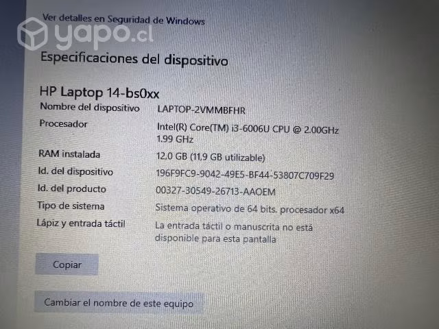 Notebook HP i3 RAM 12GB 1TB almacenamiento