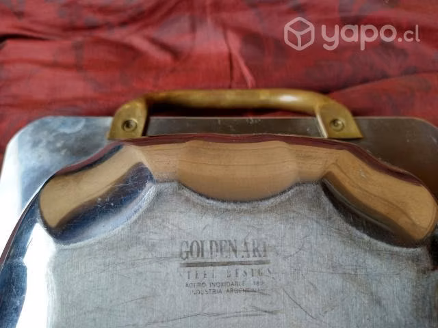 Antigua y hermosa vandeja inox.y bronce,vintage