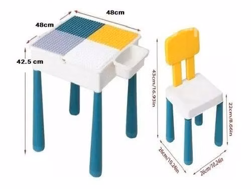 Mesa para bloques multiuso, 1 silla y bloques&piez