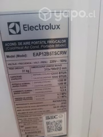 Aire acondicionado frio/calor electrolux 12.000 bt