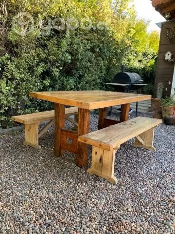 Mesa madera lenga 140x90 con 2 banquetas