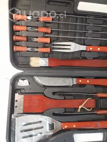 Set De Utensilios Parrillero + caja transportadora