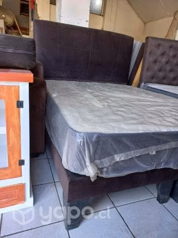 Cama 2 plazas respaldo + base dividida +colchón