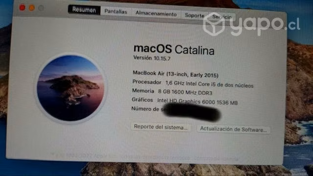 Macbook Air 2015 13,3" i5/8 Ram/250 SSD