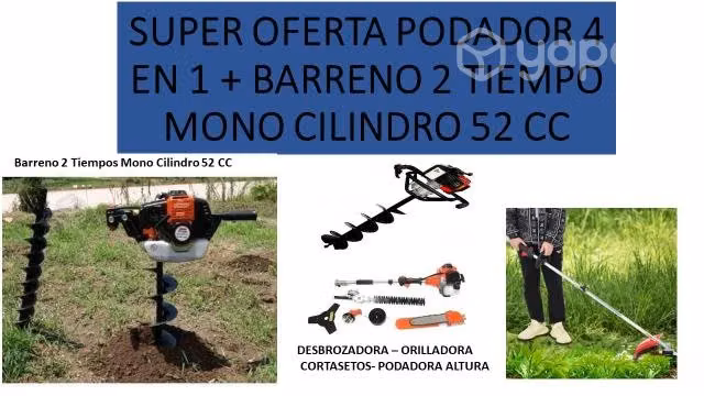 Barreno 2 tiempos + podador 4 en 1