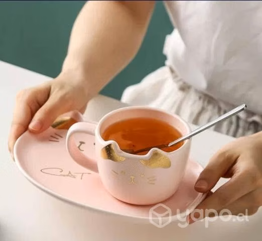 Taza plato y cuchara gatito set kawai cat niños