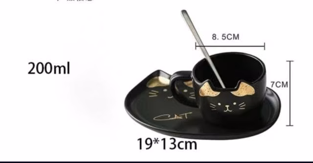 Taza plato y cuchara gatito set kawai cat niños