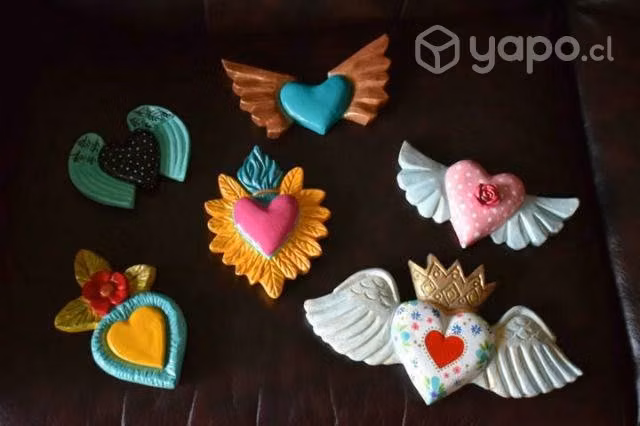 Corazon mexicano grande pintado de yeso - Imagen 5