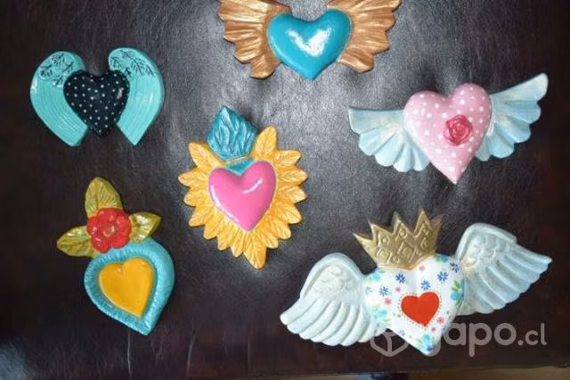Corazon mexicano grande pintado de yeso - Imagen 4