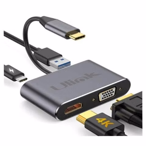 Adaptador usb-c a hdmi, vga, usb 3.0, usb-c carga