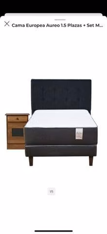 Cama europea aureo plaza 1,5 + velador