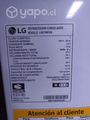 Refrigerador LG de 341 litro