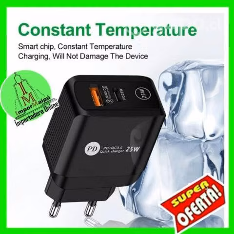 Cargador de pared para celular 25w Tipo C y USB