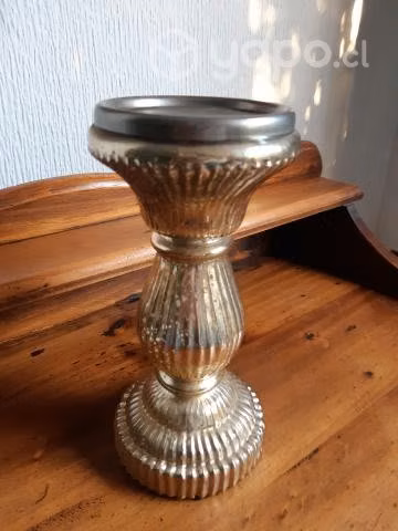Porta vela de vidrio dorado 22 cm nuevo - Imagen 2