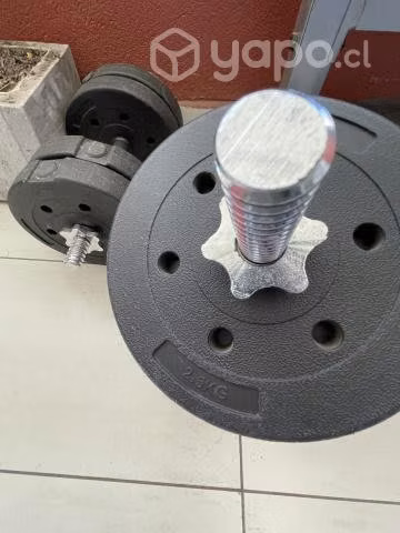 Banca Promachine + barra recta + set mancuernas