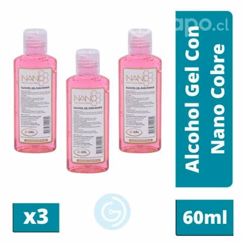 Pack X3 Alcohol N-Gel 70% Con Nano Cobre 60ml GD