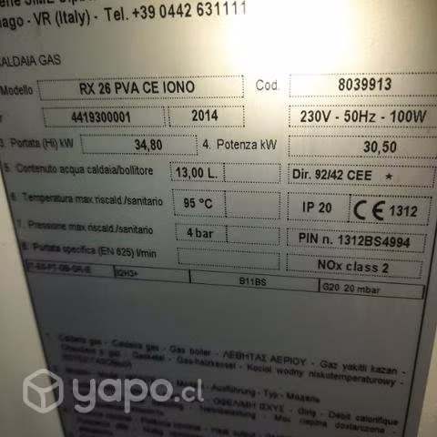 Caldera de pie marca SIME RX 26 como nueva