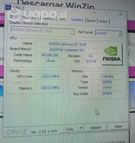 Tarjeta Gráfica GPU Asus Nvidia GT 1030 2 GB