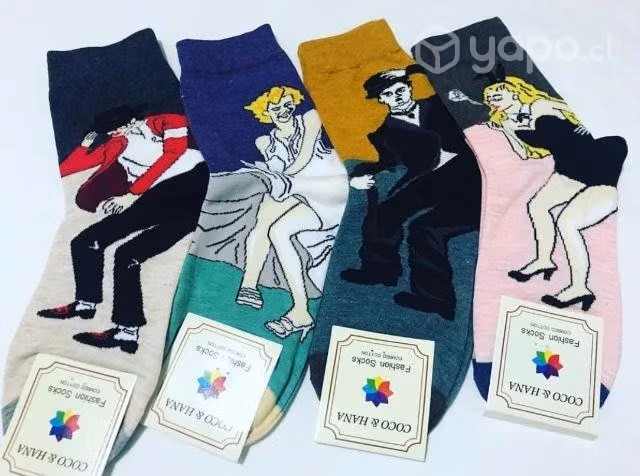 Calcetines personajes x4 Charles Chaplin, Marilyn