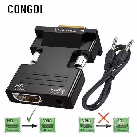 Adaptador VGA a HDMI y Audio Plug Jack 3,5