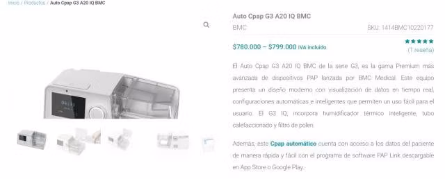Maquina apnea del sueño :Auto Cpap G3 A20 IQ BMC - Imagen 4