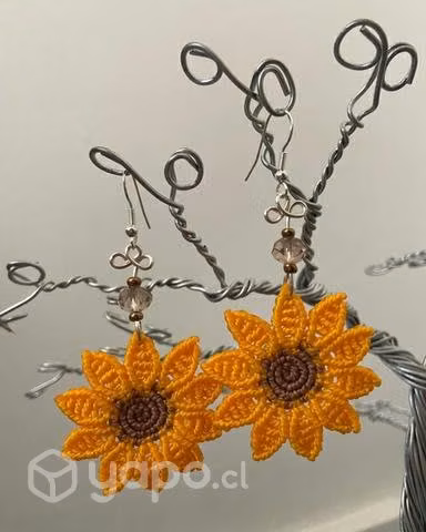 Aros girasol con accesorios en plata ley 925