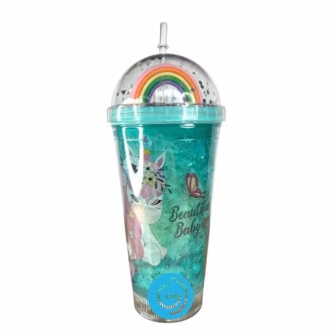 Vaso Verde Agua con Luz Exclusivo Arcoíris Kawaii