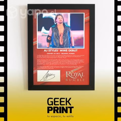 Wwe aj styles cuadro conmemorativo autografo