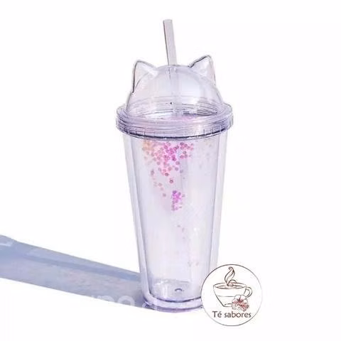 Vaso con bombilla orejitas de gato - Imagen 3