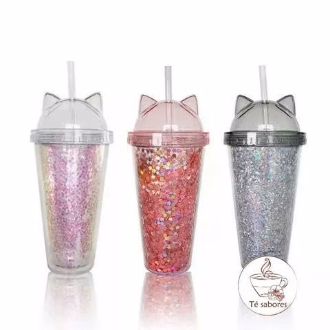 Vaso con bombilla orejitas de gato - Imagen 5